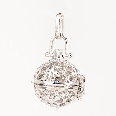 Eco-Friendly Rack Plating Brass Hollow Round Cage Pendants KK-M180-14-NR-1