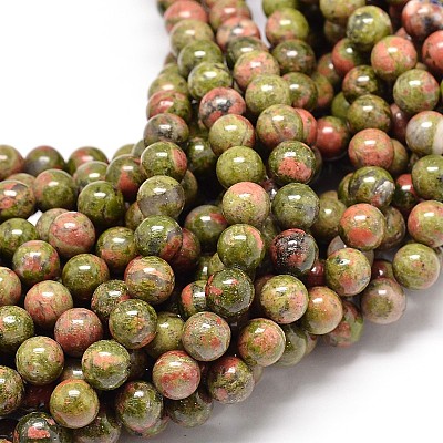 Natural Gemstone Unakite Round Bead Strands G-P075-35-14mm-1