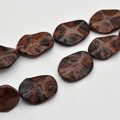 Wave Oval Natural Mahogany Obsidian Beads Strands G-N0153-04-1