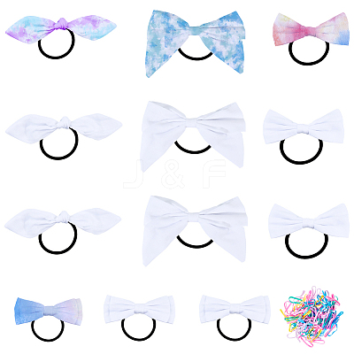 12Pcs 4 Styles Bowknot Cotton Elastic Hair Ties OHAR-SP0001-09-1
