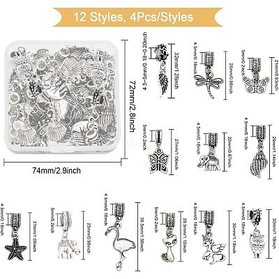 48Pcs 12 Styles Tibetan Style Alloy European Dangle Charms FIND-CA0005-67-1