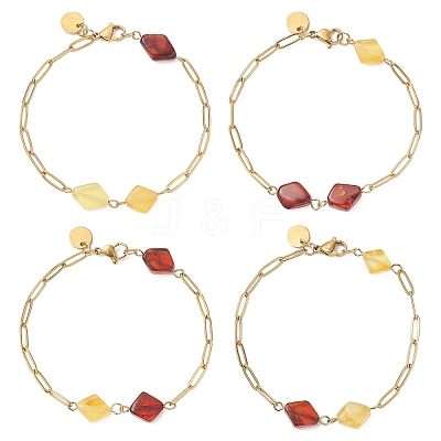 Natural Amber Beads Link Bracelets BJEW-JB13495-1
