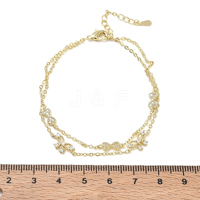 Brass Micro Pave Clear Cubic Zirconia Bowknot Link 2-Strand Bracelets KK-CBA6980-19G-1