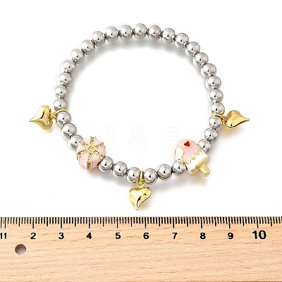 Brass Enamel Round Beads Charm Bracelets for Women BJEW-D317-11E-PG-1