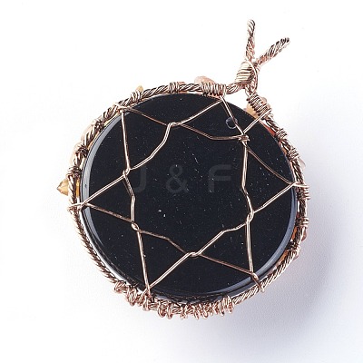 Natural Obsidian & Carnelian Big Pendants G-G771-B02-1