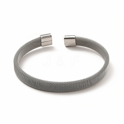 304 Stainless Steel Flat Mesh Chains Shape Open Cuff Bangle for Women BJEW-C0033-04-1
