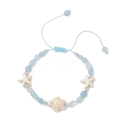Natural Aquamarine & Synthetic Synthetic Turquoise Beads Braided Bead Bracelets BJEW-JB13275-01-1