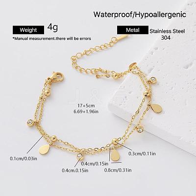 304 Stainless Steel Pave Clear Cubic Zirconia Charm 2-Strand Bracelets for Women VY6048-6-1