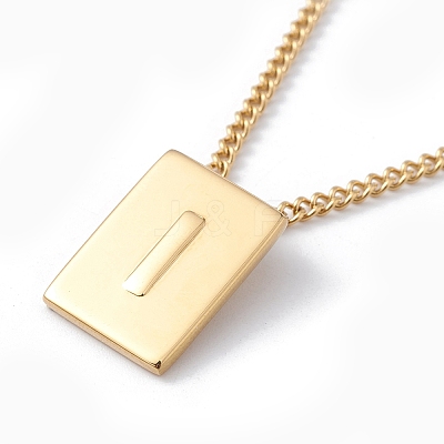 Stainless Steel Initial Letter Rectangle Pendant Necklace for Men Women NJEW-E090-01G-09-1