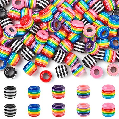 100Pcs 5 Colors Stripe Resin European Barrel Beads RESI-YW0005-69-1