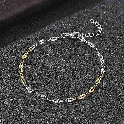 304 Stainless Steel Dapped Chains Bracelets for Women BJEW-D466-08A-GP-1
