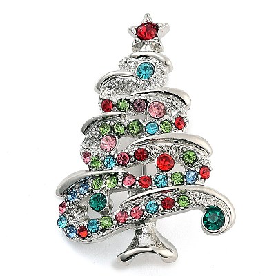 Christmas Theme Alloy Colorful Rhinestone Brooches JEWB-S022-02B-P-1