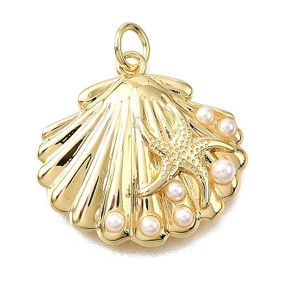 Brass ABS Plastic Pearl Pendants X-KK-V011-59G-1