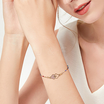 10Pcs 5 Colors 304 Stainless Steel Enamel Oval Link Chain Bracelet Makings AJEW-GO00045-1