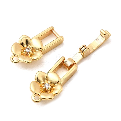 Brass Micro Pave Clear Cubic Zirconia Fold Over Clasps KK-C075-32G-1
