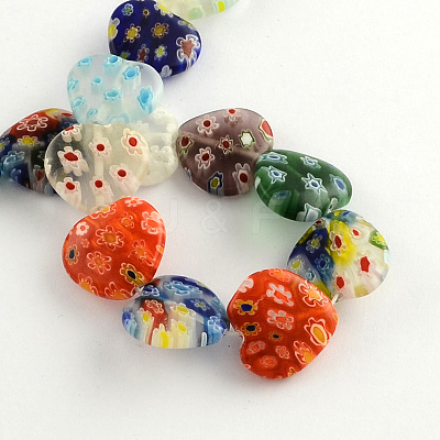 Heart Handmade Millefiori Glass Beads Strands X-LK-R004-67-1
