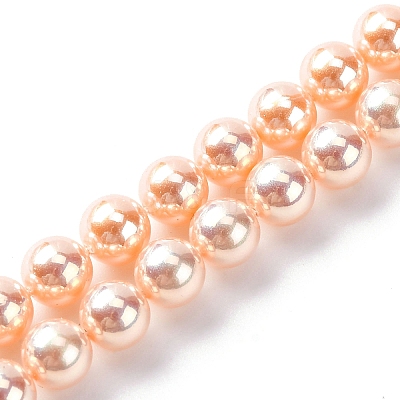 UV Plating Pearlized Glass Pearl Beads Strands GLAA-F128-01A-T7-1