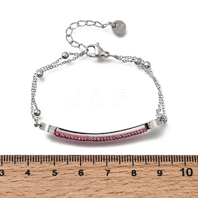 Heart Bar 304 Stainless Steel & Rhinestone Link Bracelets BJEW-A167-01P-02-1