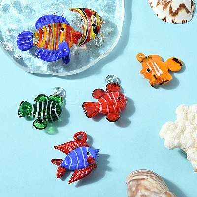 6Pcs 6 Styles Handmade Lampwork Pendants LAMP-YW0001-56-1