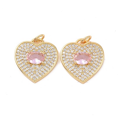 Heart Brass Micro Pave Cubic Zirconia Pendants KK-G435-01G-07-1