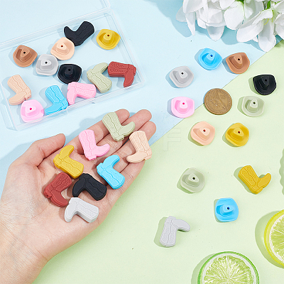 32Pcs 16 Styles Cowboy Theme Food Grade Eco-Friendly Silicone Beads SIL-PH0001-42-1