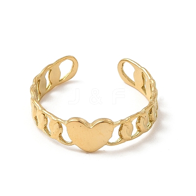 Ion Plating(IP) 304 Stainless Steel Heart Open Cuff Ring for Women RJEW-E066-02G-1