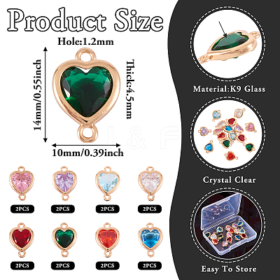 16Pcs 8 Colors K9 Glass Connector Charms FIND-TA0003-43-1