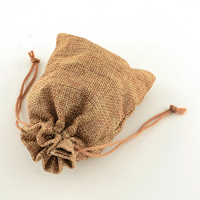 Polyester Imitation Burlap Packing Pouches Drawstring Bags X-ABAG-R004-14x10cm-03-1