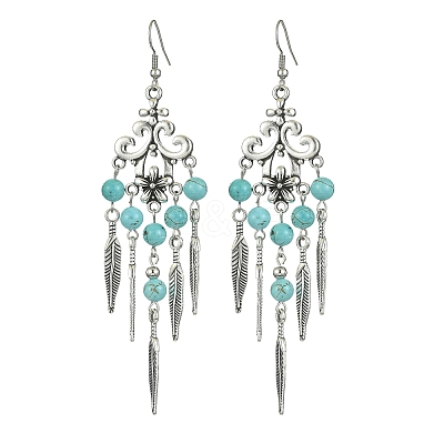 Synthetic Turquoise Beaded Chandelier Earrings EJEW-JE05371-02-1