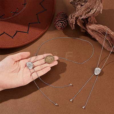 2Pcs Adjustable Brass Curb Chains Cowboy Hat Sweater Lariat Necklaces NJEW-UN0001-78P-1