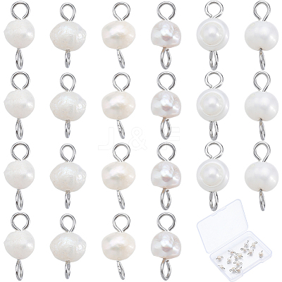 Natural Cultured Freshwater Pearl Potato Connector Charms PALLOY-SC00013-1