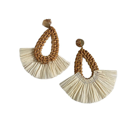 Teardrop with Fan Alloy Rattan Clip-on Earrings FS-WGFEF3F-03-1