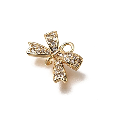 Brass Micro Pave Cubic Zirconia Bowknot Connector Charms KK-B152-09A-G-1