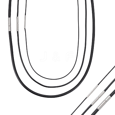 6Pcs 3 Styles Black Waxed Cord Necklace Making AJEW-UN0002-31-1