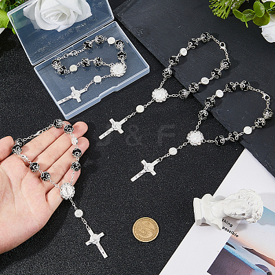 4Pcs Cross with Jesus Alloy Charm Bracelets BJEW-DC0001-09-1