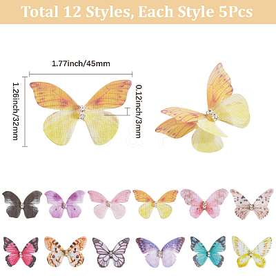 60Pcs 12 Styles 3D Gauze Butterfly Ornament Accessories FIND-SP0020-64C-1