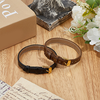 2Pcs 2 Colors Leather Textured Bracelet Straps Slide Wristbands for Slide Charms AJEW-CL0002-98-1