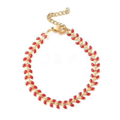 Enamel Ear of Wheat Link Chains Bracelet BJEW-P271-02G-05-1