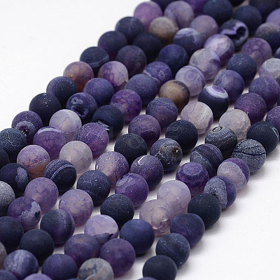 Frosted Natural Weathered Agate Beads Strands G-F374-8mm-01-1