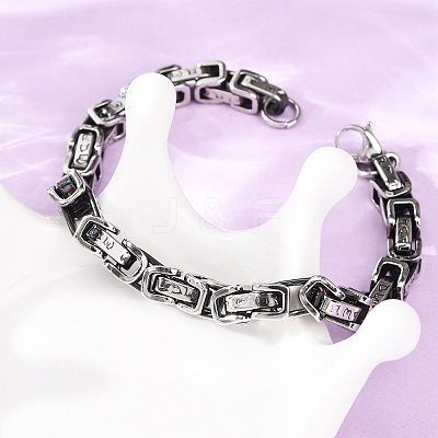 201 Stainless Steel Byzantine Chains Bracelets for Women Men BJEW-F529-02AS-1
