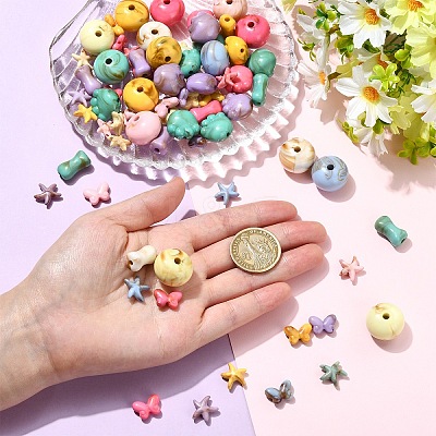 150Pcs 5 Styles Acrylic Beads SACR-YW0002-08-1