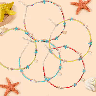 5Pcs 5 Colors Summer Natural Cowrie Shell Pendant Necklaces NJEW-CY0001-04-1