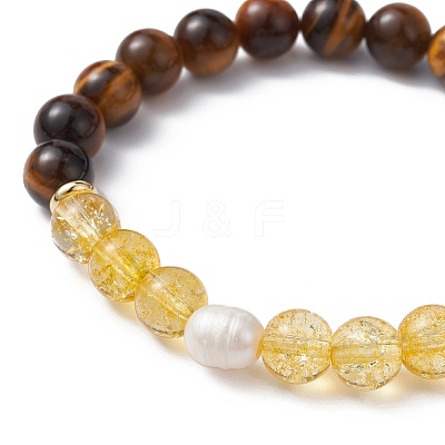 Natural & Synthetic Mixed Gemstone & Pearl Beaded Stretch Bracelets BJEW-JB09726-1