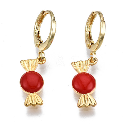 Brass Enamel Huggie Hoop Earrings EJEW-T014-19G-04-NF-1