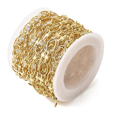 Handmade Brass Pave Clear Cubic Zirconia Oval Link Chains CHC-G027-02LG-1
