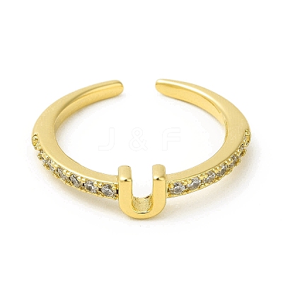 Clear Cubic Zirconia Initial Letter Open Cuff Ring RJEW-H120-09G-U-1