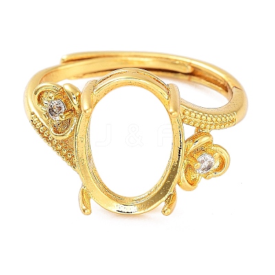 Rack Plating Oval Brass Micro Pave Cubic Zirconia Adjustable Solitaire Ring Components KK-Q819-02G-1
