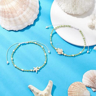 2Pcs Glass Seed Adjustable Braided Beaded Bracelets BJEW-JB11664-1