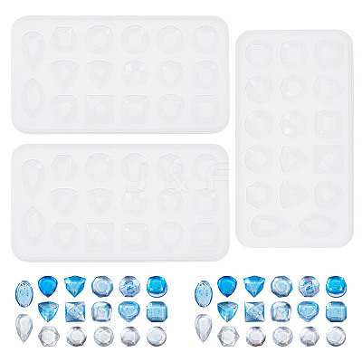 3Pcs Square/Horse Eye/Teardrop DIY Faceted Gemstone Cabochon Silicone Molds DIY-HY0002-70-1