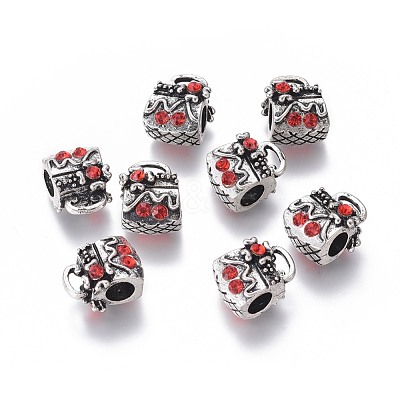 Antique Silver Tone Alloy Rhinestone European Beads RB-J558-08AS-A-1
